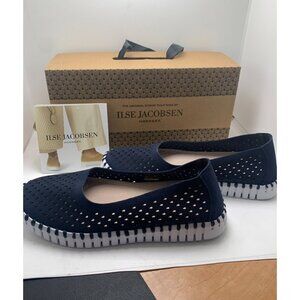 Ilse Jacobsen Tulip Perforated Navy Blue Flats W/White Sole Size 38  7